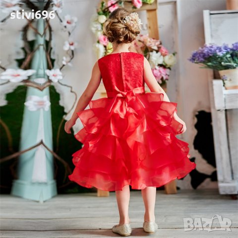 Детска рокля кристали червена ново. 7-8 години.налична, снимка 4 - Детски рокли и поли - 25464733