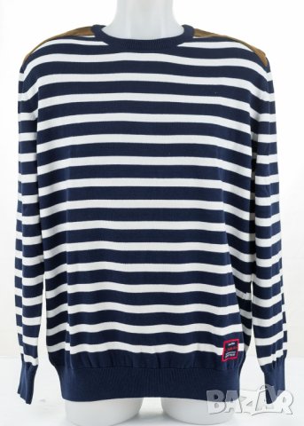 Раиран мъжки пуловер от памук в тъмносиньо и бяло Denim Culture - XL