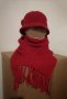 Нов комплект червена шапка и шал Вълна + помпони норка, снимка 3