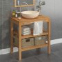 Шкаф за баня от тиково дърво масив с кремава мивка от мрамор, снимка 1 - Шкафове - 38055451