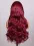 Тъмно червена бордо вълнообразна перука на път с дантела 13*4*1, снимка 3