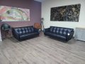 Италиански черен кожен комплект дивани тройка и двойка, снимка 1 - Дивани и мека мебел - 44297903