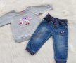 Дънки и блуза 9-12 месеца, снимка 1 - Панталони и долнища за бебе - 34286807