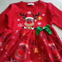 Коледни роклички малки и големи номера червен цвят с еленче и дантела. Памучна материя, еластична. , снимка 6 - Детски рокли и поли - 38481570