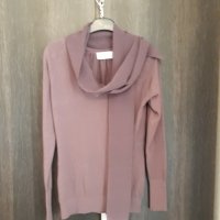 Меко плетиво с вграден фин шал от същия цвят-лилав издържан тъмен цвят, дълъг ръкав, ефектен модел, снимка 9 - Блузи с дълъг ръкав и пуловери - 37417986