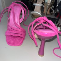  Цикламени сандали с връзки 35 рр, снимка 1 - Сандали - 40520256