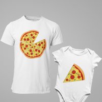 Комплект Мъжка тениска и Детско боди с мотив Pizza,2 броя,Пълноцветна щампа, Не се бели , снимка 1 - Тениски - 31618922