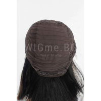 Къса права черна лейс фронт перука Лина с кестеняви кичури, снимка 2 - Аксесоари за коса - 36570741