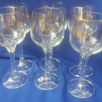 Кристални чаши за вино, столче, златна окраса 6 бр, снимка 1 - Чаши - 38577532