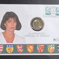 Монако. 2 франка. 1979 година.  Принцеса Каролина. Нумизматичен плик., снимка 1 - Нумизматика и бонистика - 44388693