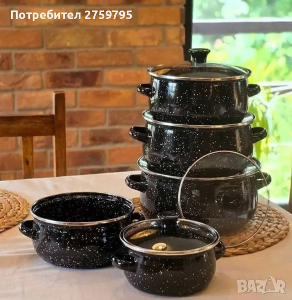 ТОП.5 броя тенджери с 5 бр. стъклени капаци, черни., снимка 1