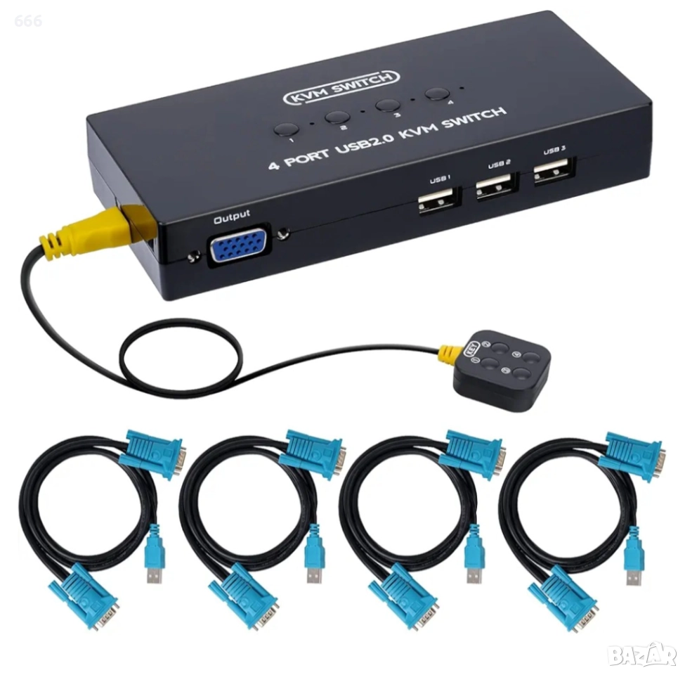 VGA KVM превключвател 4 порта, USB VGA KVM превключвател за 4 компютъра, снимка 1