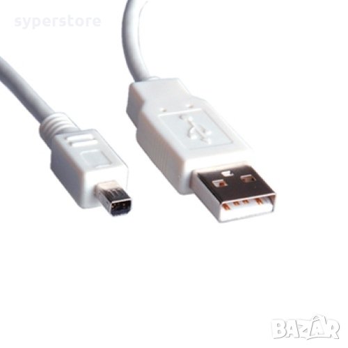 Кабел USB 2.0 Type A към Mini 4pin Digital One SP01179 Бял 1.8м, USB Type A to Mini 4pin M/M, снимка 1