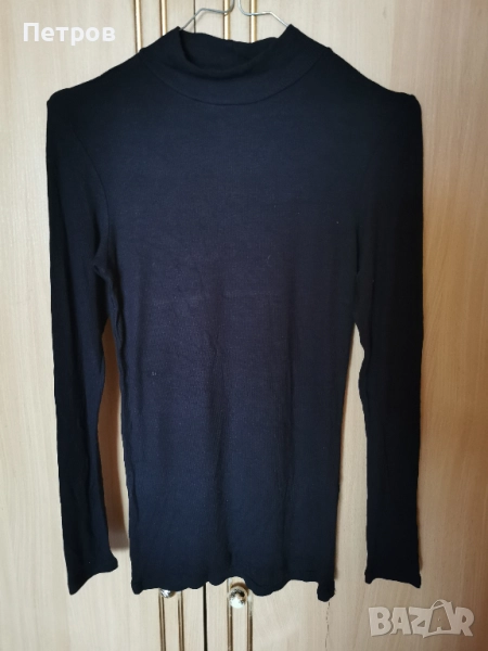 Дамска блуза черна,рипсена, полу-поло .Фин памук.Уникално качество и дизайн.Размер М., снимка 1