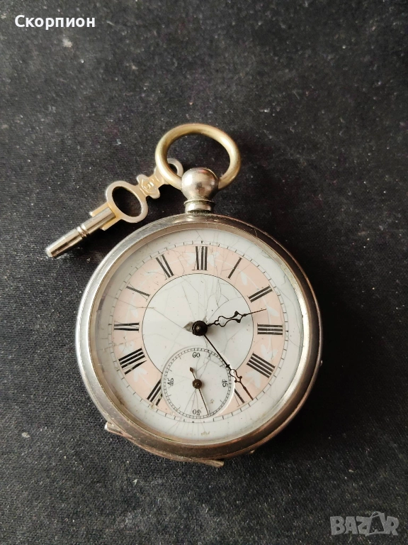 Швейцарски джобен часовник 1900г. с посребрени капаци - с ключе - ПЕРФЕКТЕН - ПРОМОЦИЯ, снимка 1