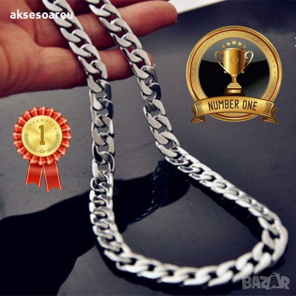 Нов Мъжки ланец синджир от неръждаема стомана колие верижка плетка панцер 60 см украшение 7 мм бижу , снимка 1