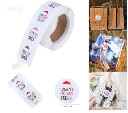 100 бр Thank You For Your Order Коледни шапка малки самозалепващи лепенки стикери за ръчна изработка, снимка 1