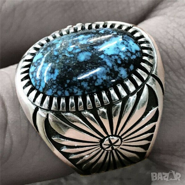 Пръстен с естествен тюркоаз, посребрен, снимка 1