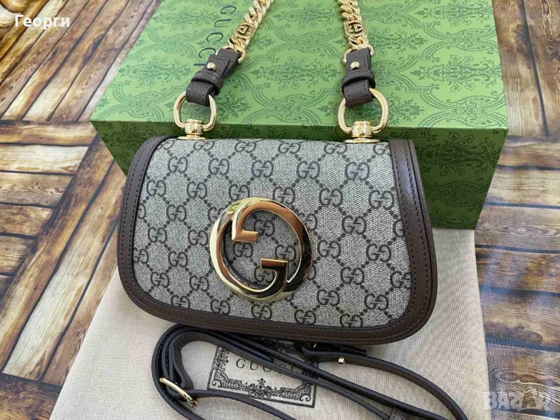 Оригинална Малка Чанта Гучи Blondie Златно Gucci GG Supreme Canvas, снимка 1