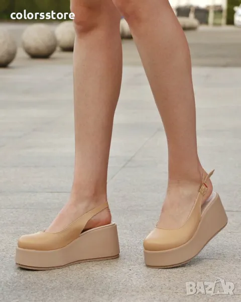 Сандали на платформа - бежова кожа - HLZ90, снимка 1