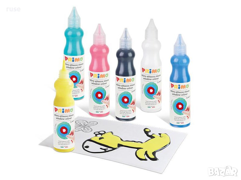 НОВИ! Боя за стъкло с шаблони Primo 6 цвята 75 мл, снимка 1