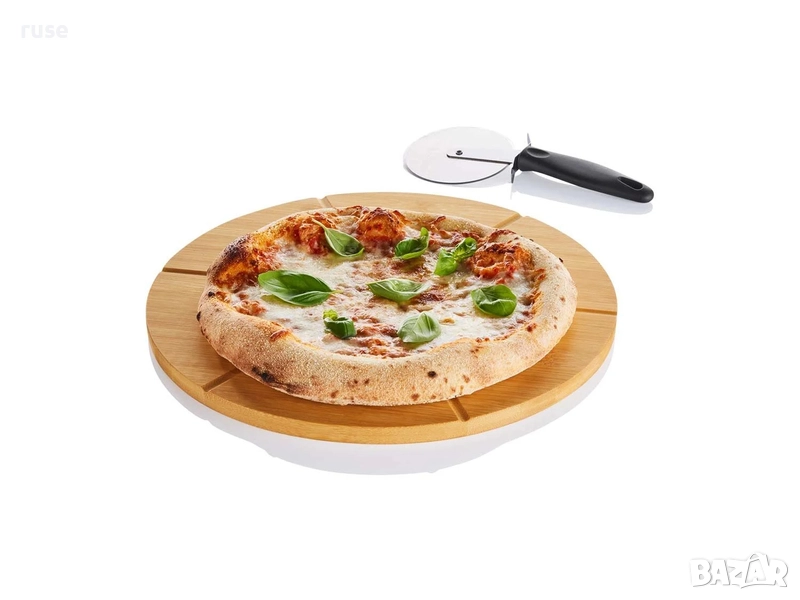 НОВИ! Бамбукова дъска за пица с нож за пицa, снимка 1
