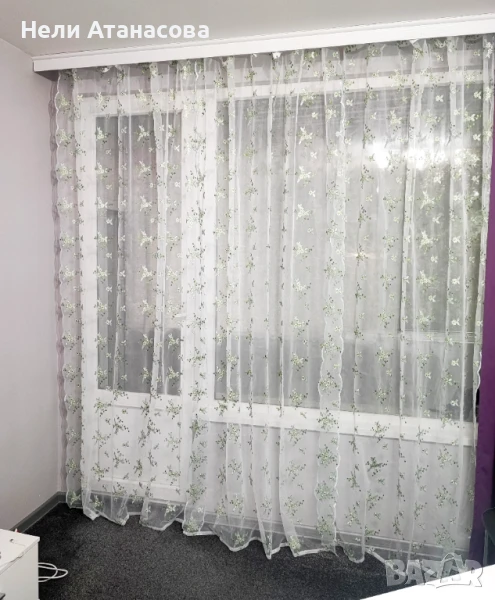 Пердета със зелена бродерия-3 броя, снимка 1