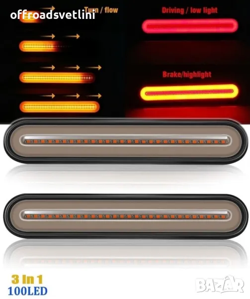 2 БРОЯ Тънки Компактни LED Диодни Стопове с динамичен мигач Неон Ефект, снимка 1