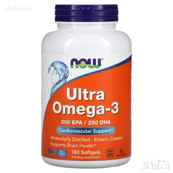 Ултра Омега 3, рибено масло, Now Foods, Ultra Omega-3, 180 Softgels, снимка 1