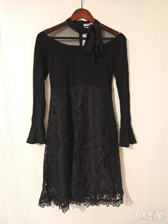 Нова черна рокля с дълъг ръкав S-M размер, снимка 1