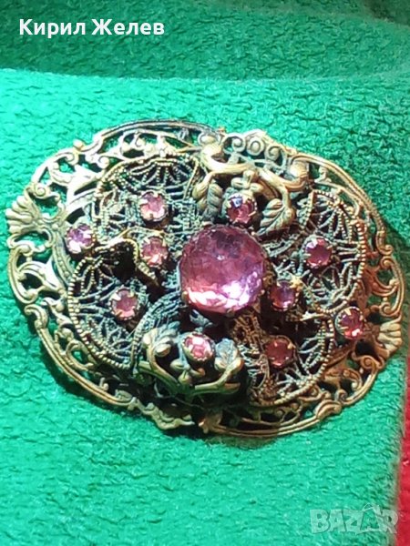ФИЛИГРАННА 20-те ГОДИНИ БРОШКА с АМЕТИСТ КАМЪНИ БРОНЗОВА 14201, снимка 1