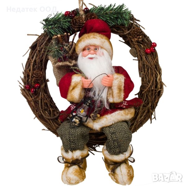 Коледен венец, Дядо Коледа, Дървен, 34см, снимка 1