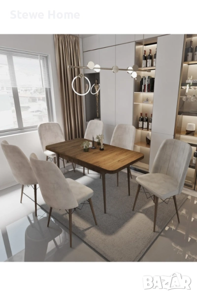 Разтегателна кремава маса с 6 стола - кухненски комплект, снимка 1