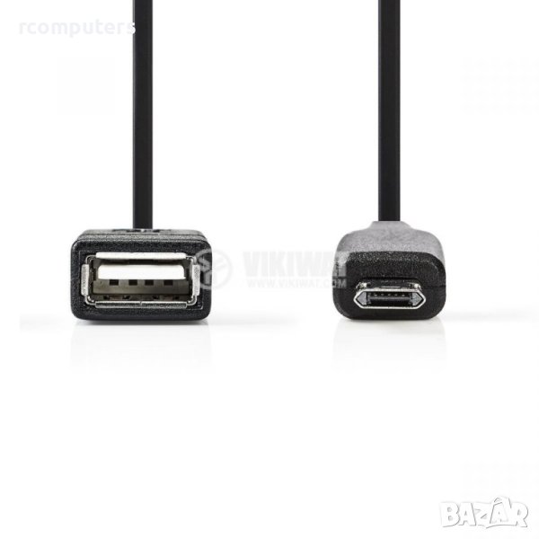 Кабел, преходник USB-A/F към Micro USB/M, 0.2m, снимка 1