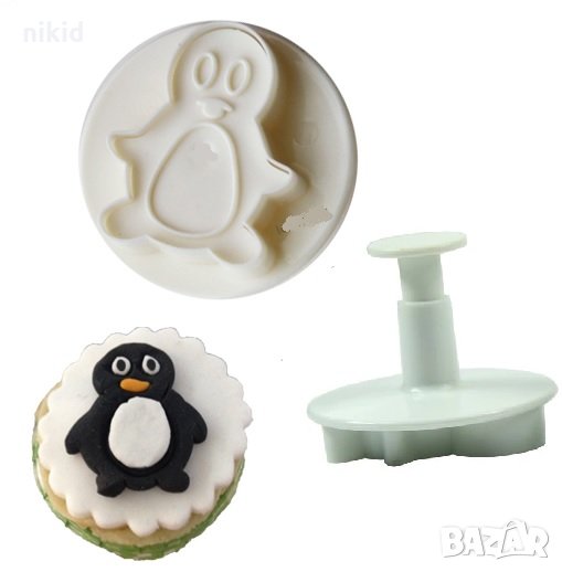 Пингвин Пингвинче пластмасова форма резец с бутало и релеф за тесто сладки бисквитки, снимка 1