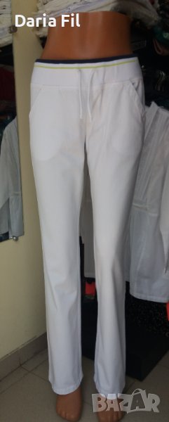 Бели спортни дънки с широк прав крачол и широк ластичен колан, снимка 1