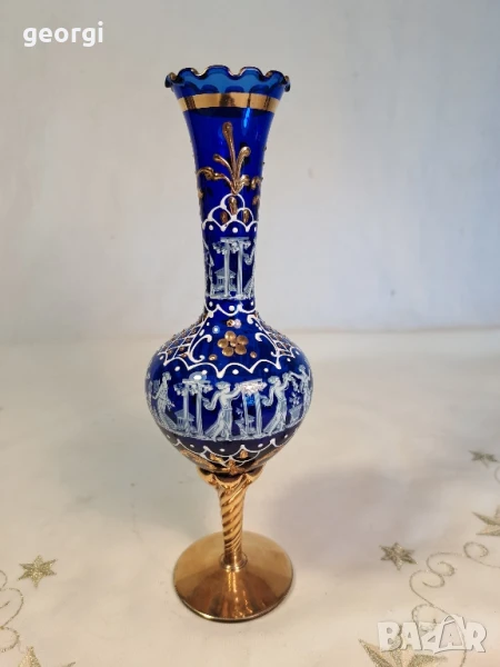 италианска арт ваза цвят кобалт с позлата , снимка 1