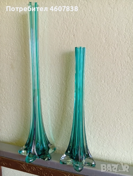 Вази стъкло тюркоазени 40 и 30 см, снимка 1