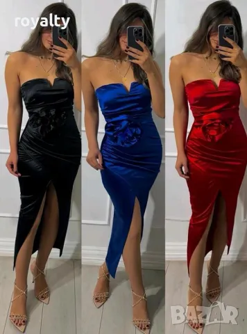 Официална черна сатенена рокля с роза