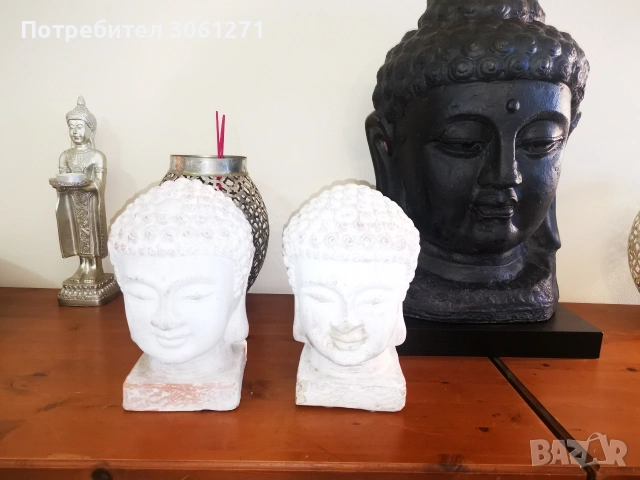 Две красиви антик бюст глава на Буда - ръчно изработени, снимка 4 - Други стоки за дома - 53925608