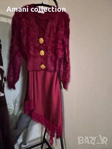 Сет сатенена рокля с жилетка или пуловер, снимка 3 - Рокли - 52716721