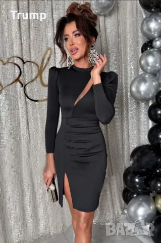 Неотразима в празничните вечери! Секси рокля по тялото с цепка в черно , снимка 2 - Рокли - 48293738