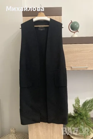 Дълъг черен елек Massimo Dutti – 80% вълна, размер S