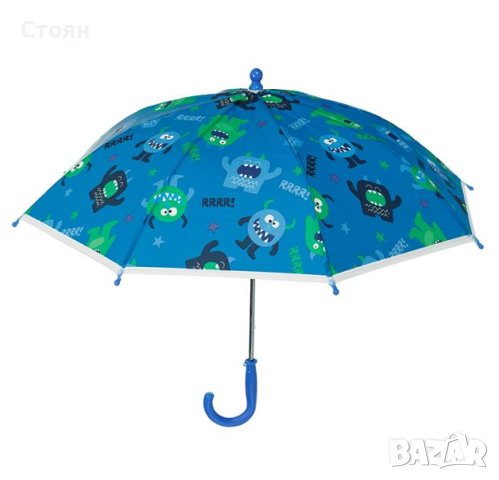 Чадър тип бастун ръчен детски сини чудовища 54 см, снимка 2 - Чадъри - 42876255