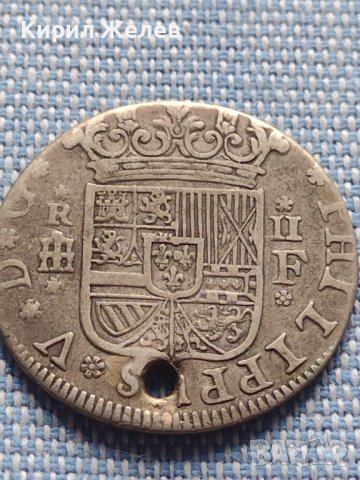 Сребърна монета 2 реала Филип пети Сеговия Испания 13780, снимка 2 - Нумизматика и бонистика - 42871784