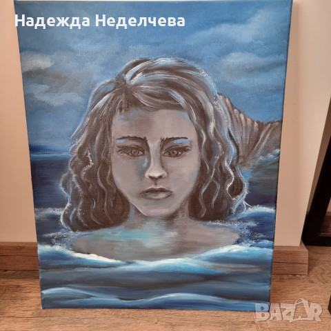 "Лицето на водата" - авторска картина с маслени бои, снимка 2 - Картини - 44810962