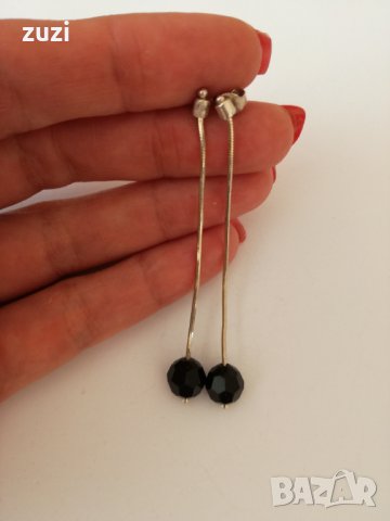 Сребърни  висящи обеци  с черен цирконий - 925 сребро  , снимка 2 - Обеци - 30466399