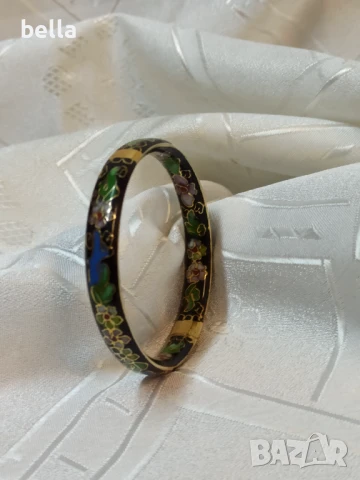 Винтидж гривна инкрустирана с клетъчен златен емайл -клоазоне и флорални орнаменти отвътре и отвън,, снимка 13 - Гривни - 51227005