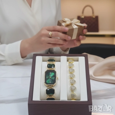 Дамски комплект часовник с кварцов механизъм и гривна, снимка 4 - Бижутерийни комплекти - 51947523