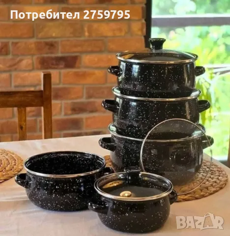 ТОП.5 броя тенджери с 5 бр. стъклени капаци, черни.